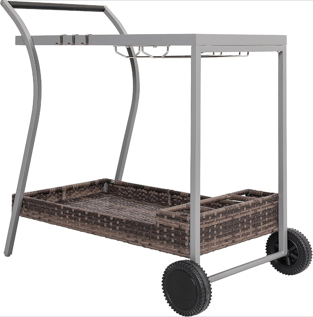 2-Tier Wicker Rolling Outdoor Bar Cart