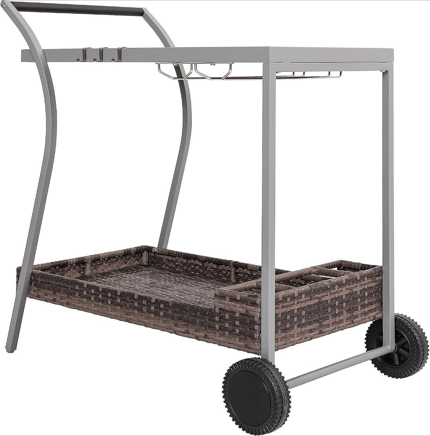 2-Tier Wicker Rolling Outdoor Bar Cart