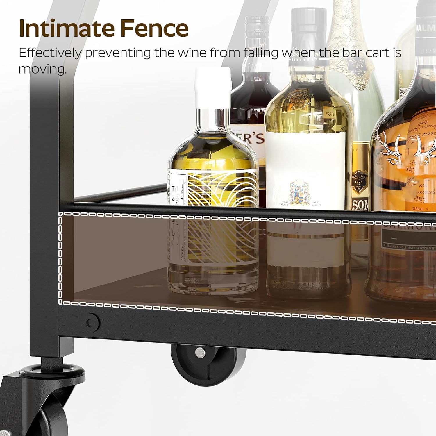 3-Tier Rolling Glass Holder Bar Cart