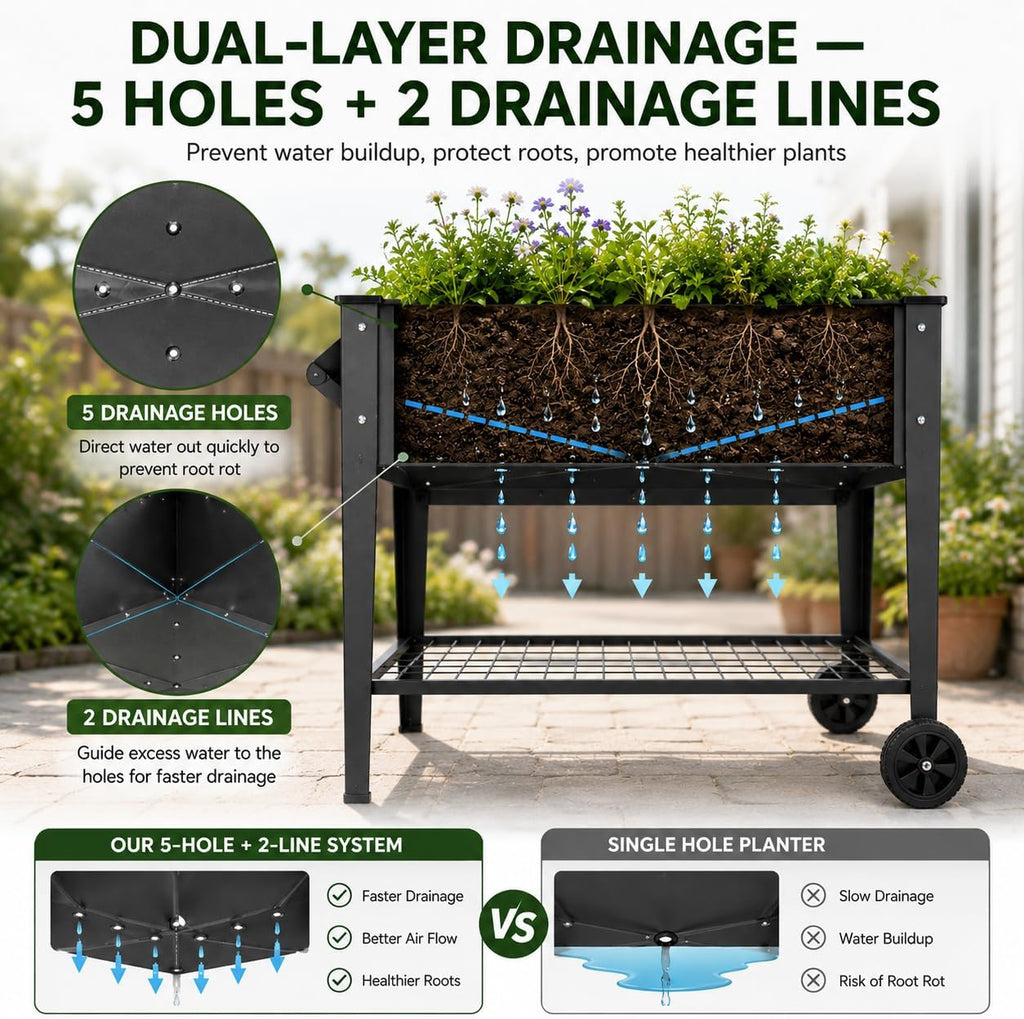 Rolling Steel Elevated Garden Planter Box
