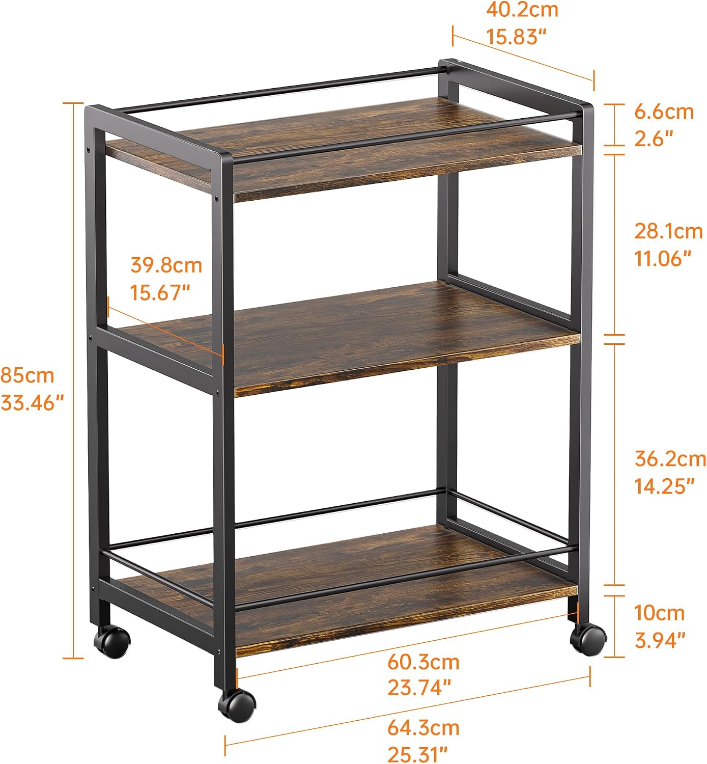 3-Tier Rolling Liquor Serving Bar Cart