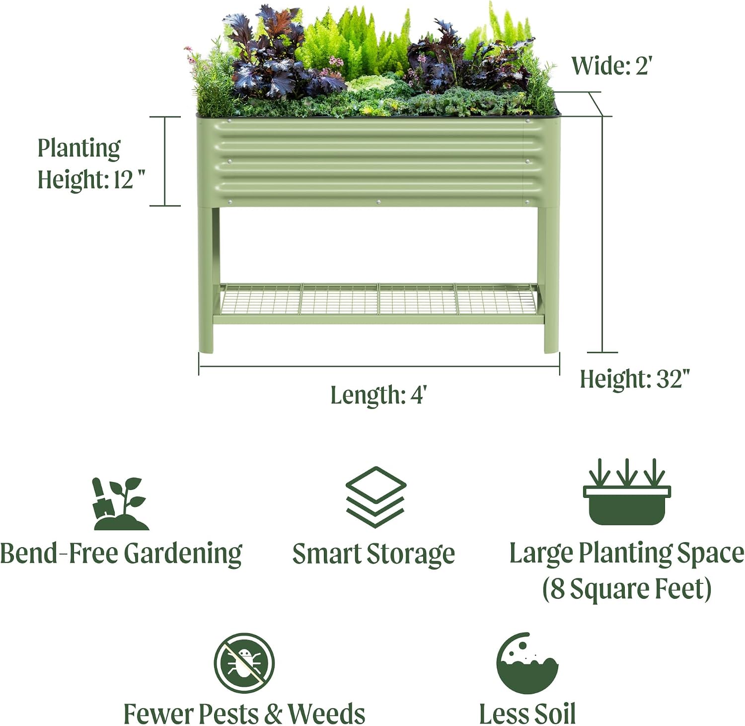 Metal Elevated Garden Bed With Storage Rack