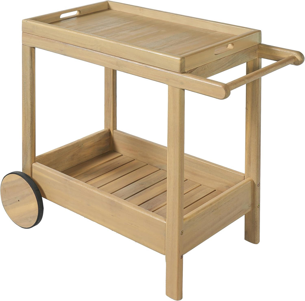 Wood Rolling Outdoor Serving Bar Cart