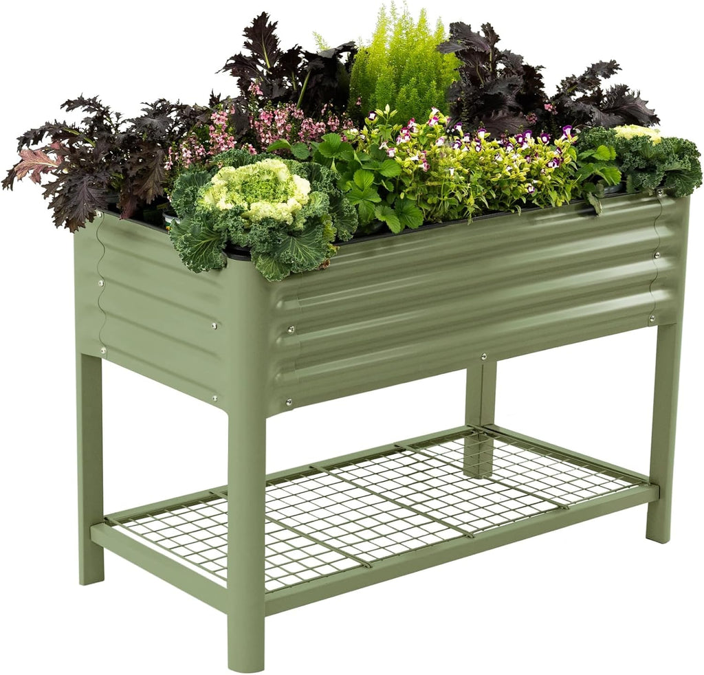 Metal Elevated Garden Bed With Storage Rack