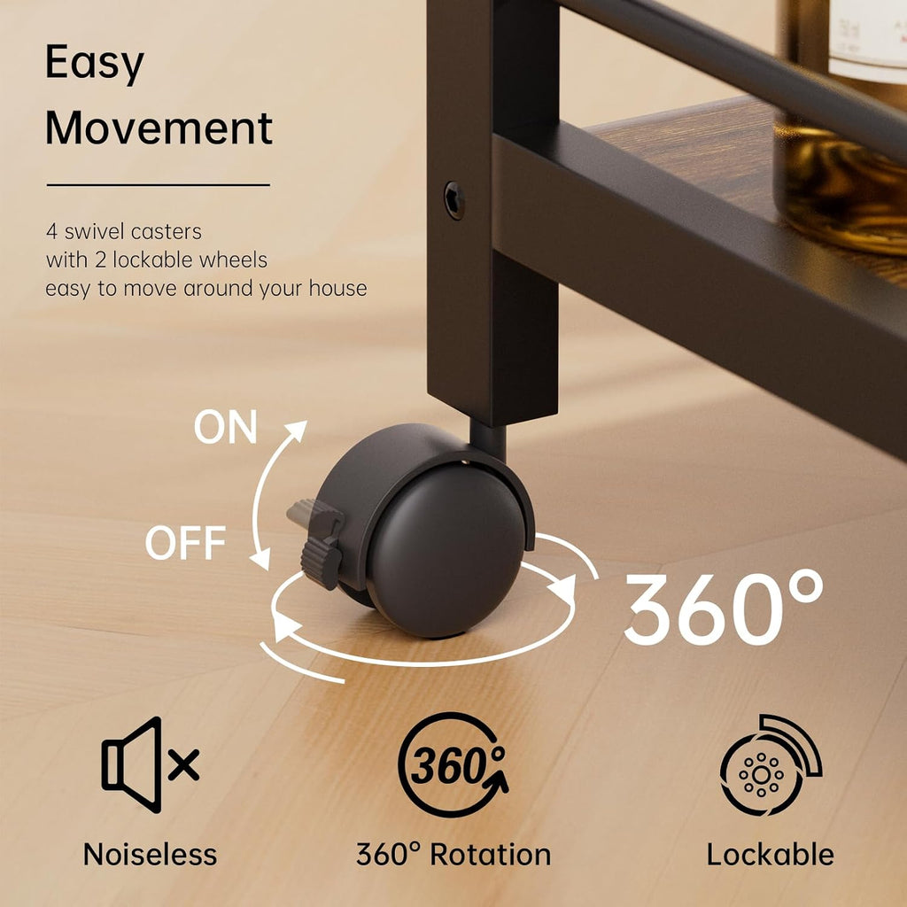 3-Tier Rolling Liquor Serving Bar Cart
