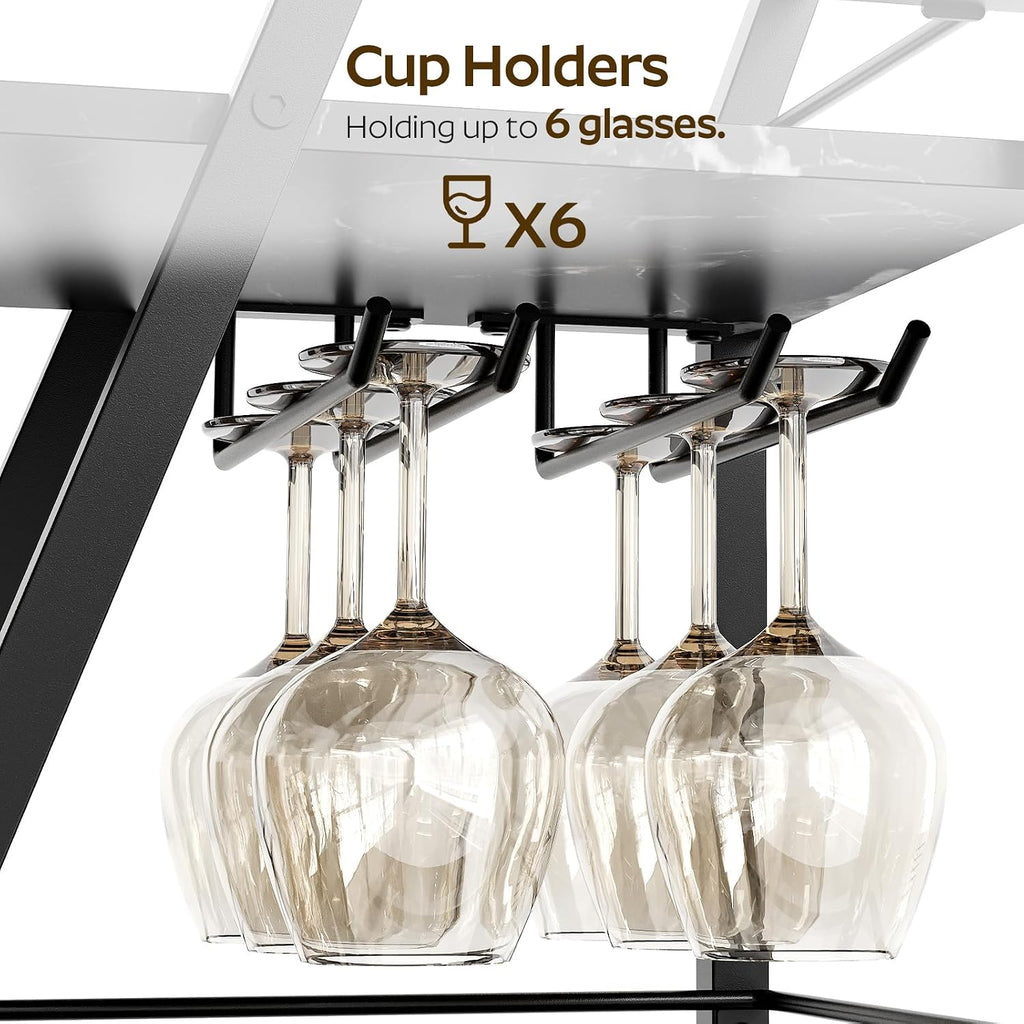 3-Tier Rolling Glass Holder Bar Cart