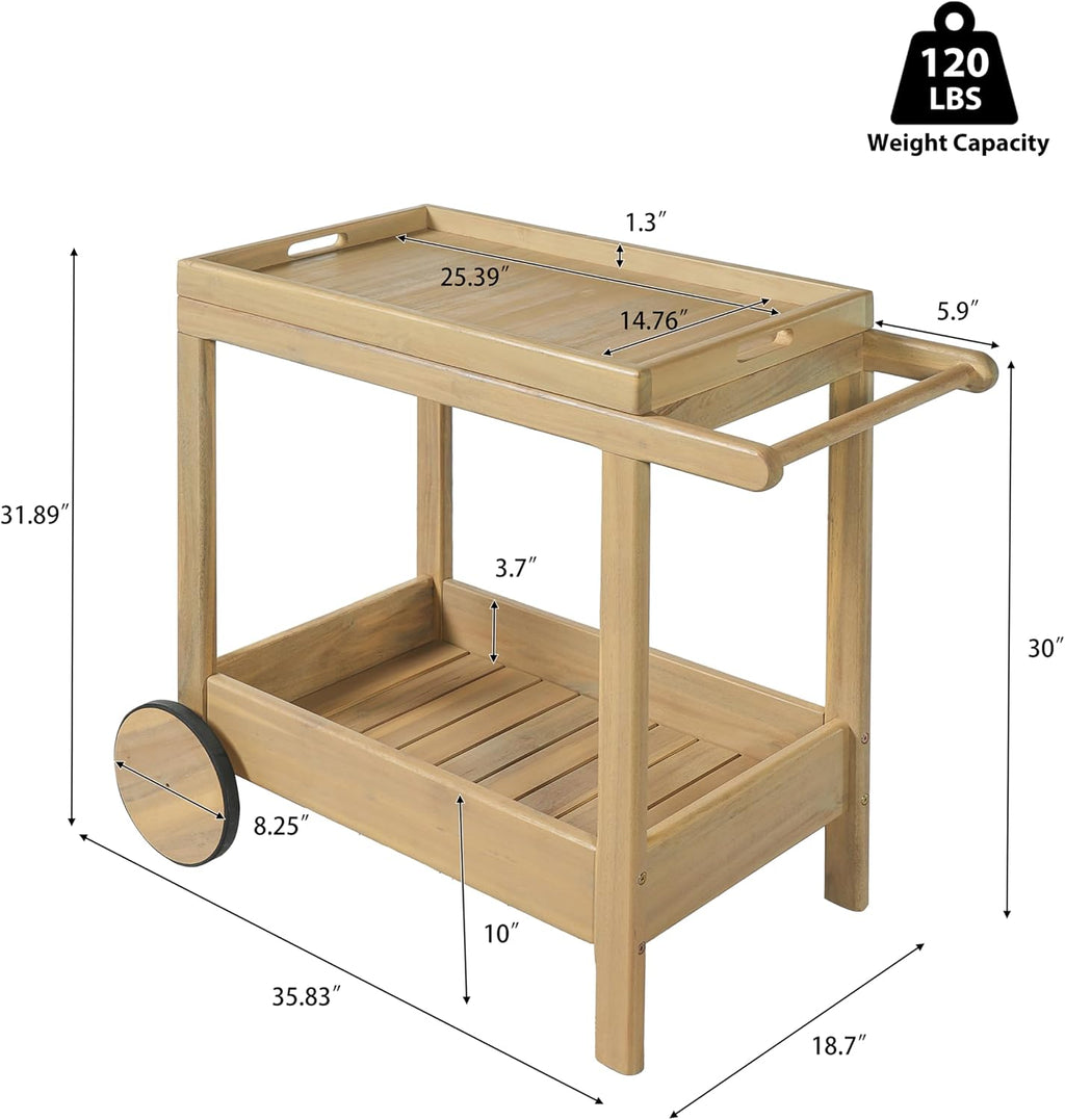 Wood Rolling Outdoor Serving Bar Cart