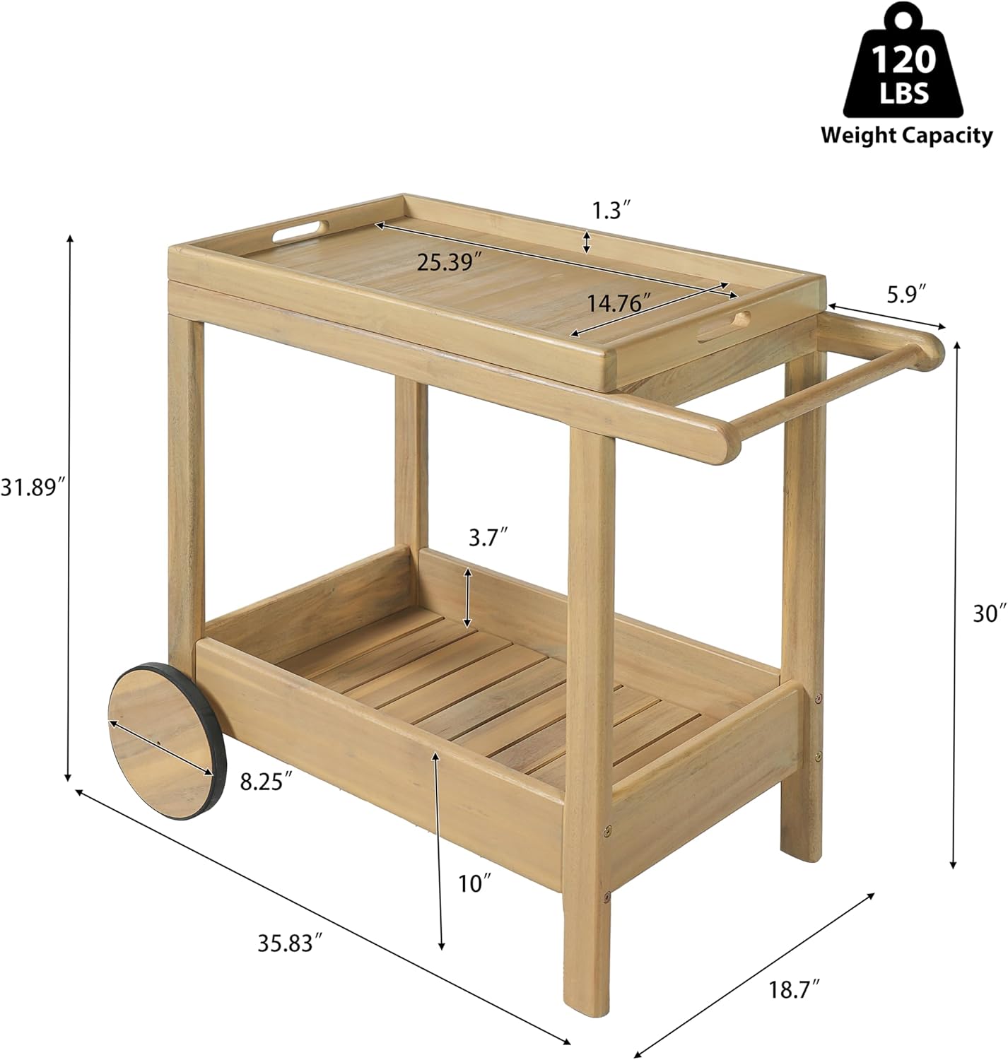 Wood Rolling Outdoor Serving Bar Cart