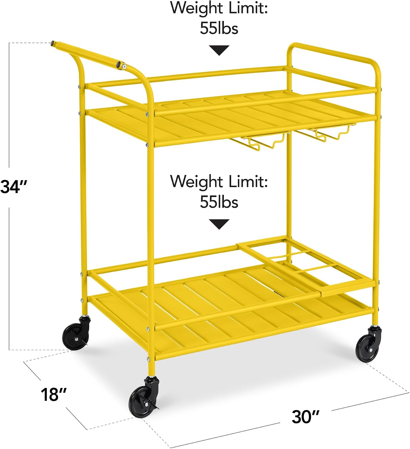 2-Tier Rolling Wine Rack Bar Cart
