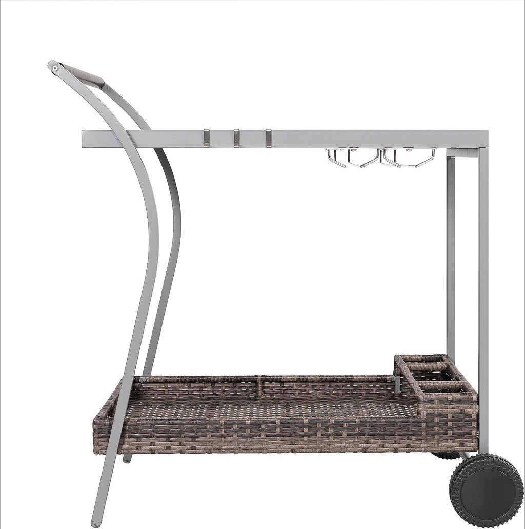 2-Tier Wicker Rolling Outdoor Bar Cart