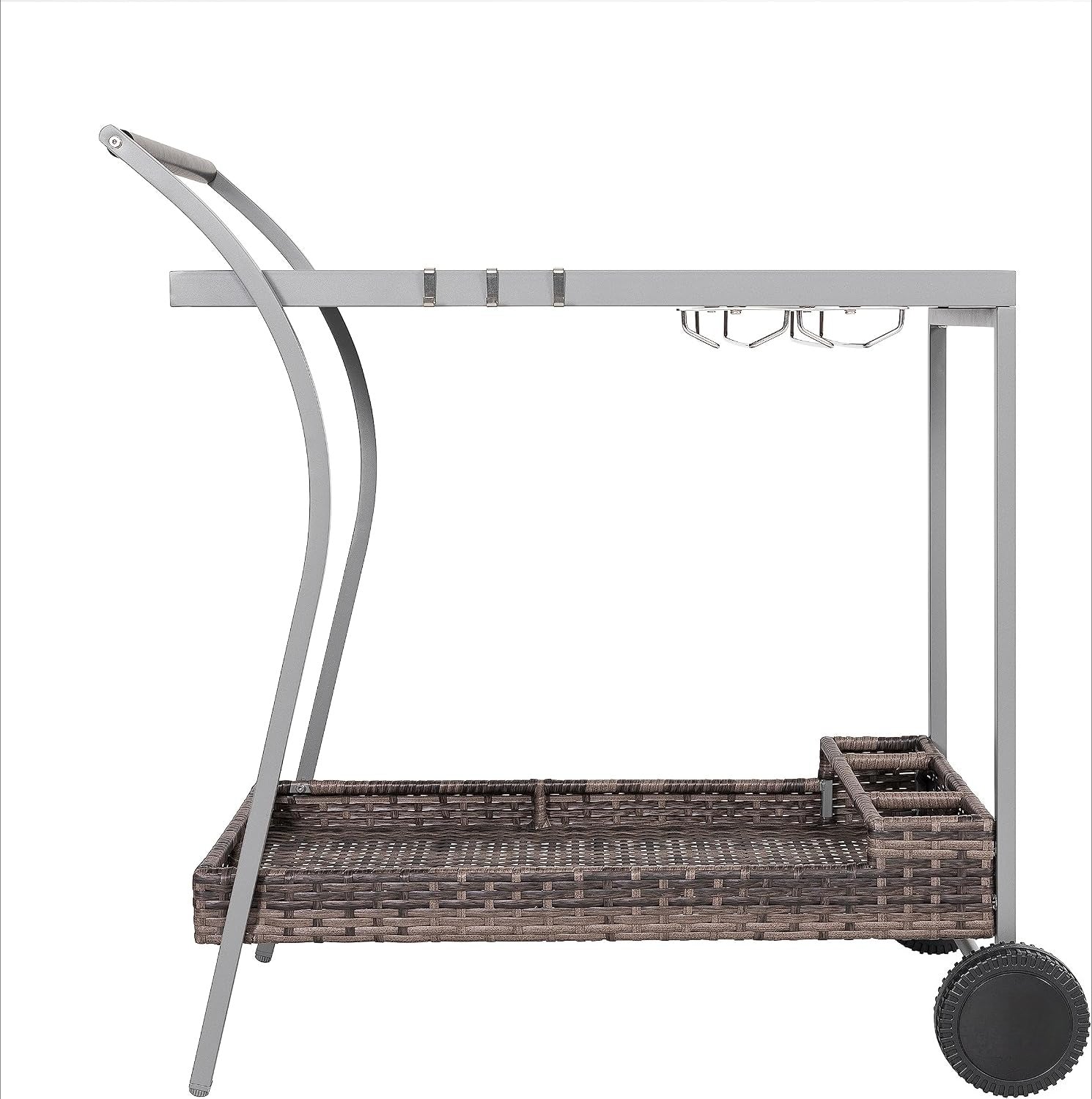 2-Tier Wicker Rolling Outdoor Bar Cart