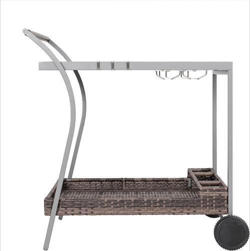 2-Tier Wicker Rolling Outdoor Bar Cart