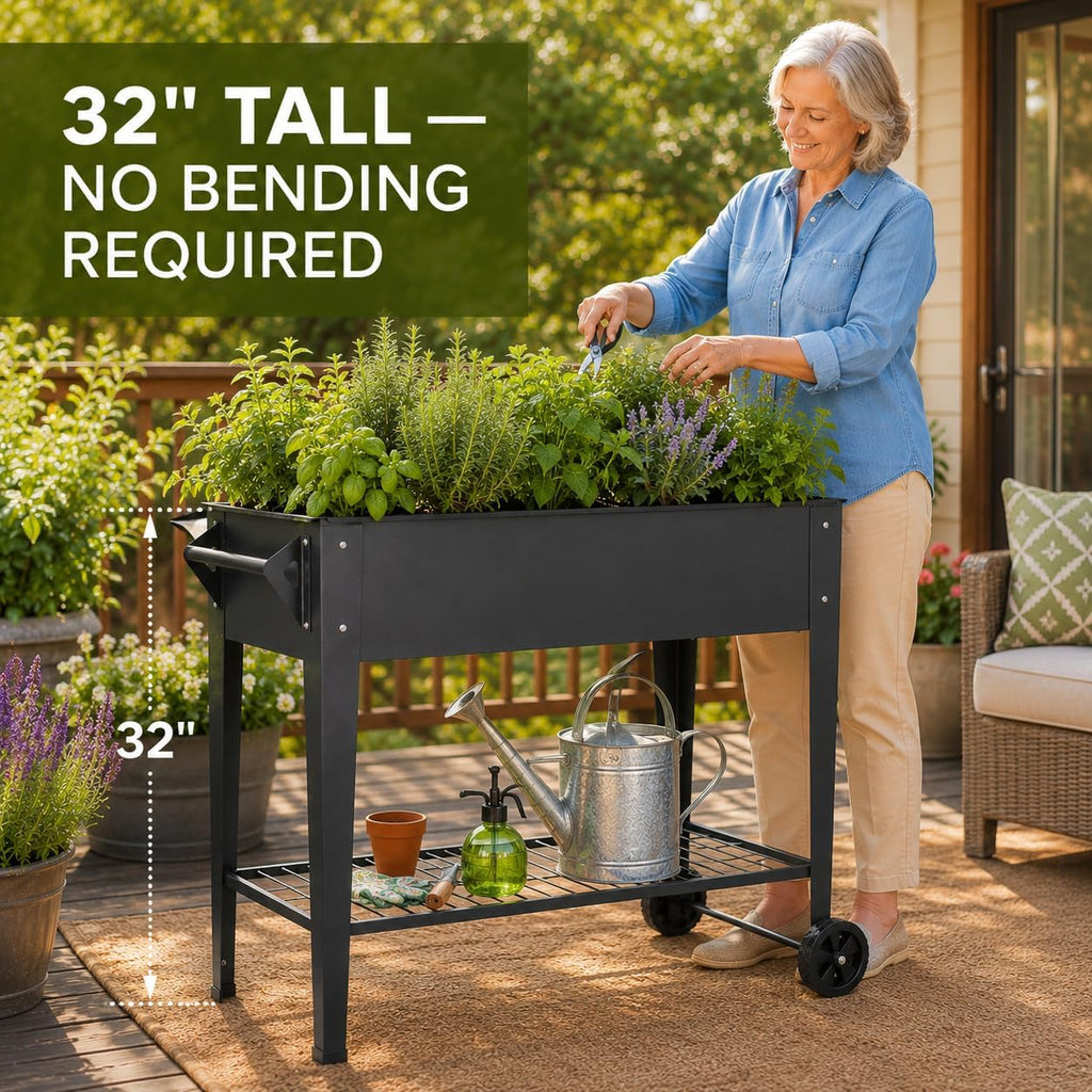 Rolling Steel Elevated Garden Planter Box