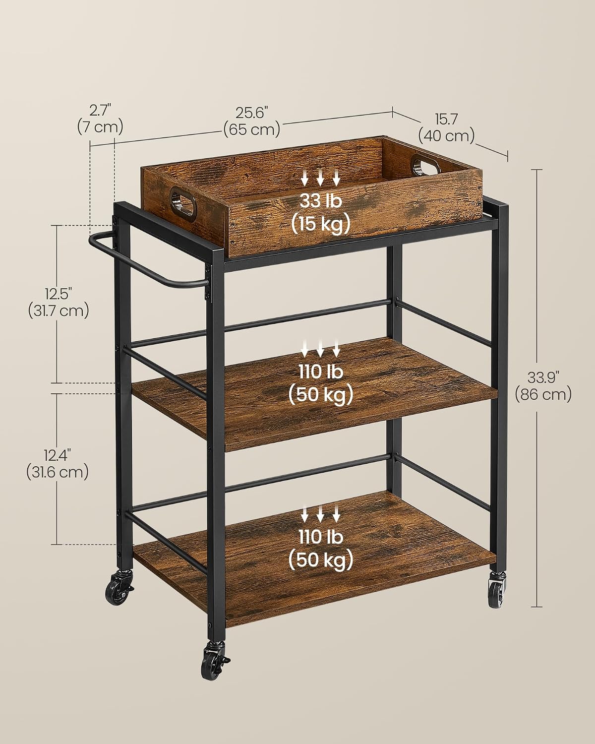 3-Tier Rolling Kitchen Utility Cart