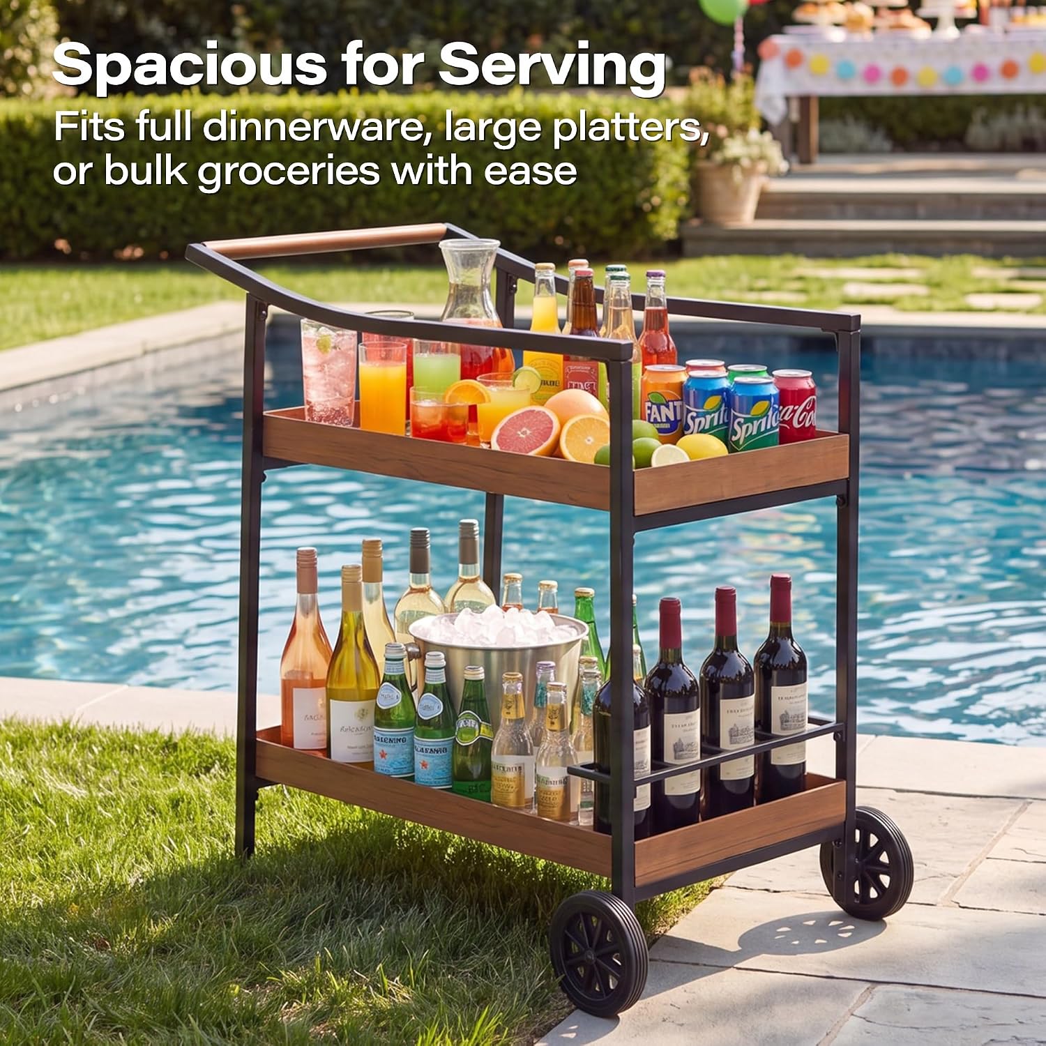 2-Tier Rolling Wine Storage Bar Cart