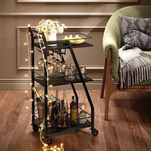 3-Tier Rolling Glass Holder Bar Cart