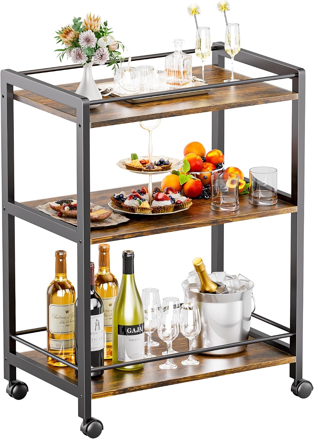 3-Tier Rolling Liquor Serving Bar Cart