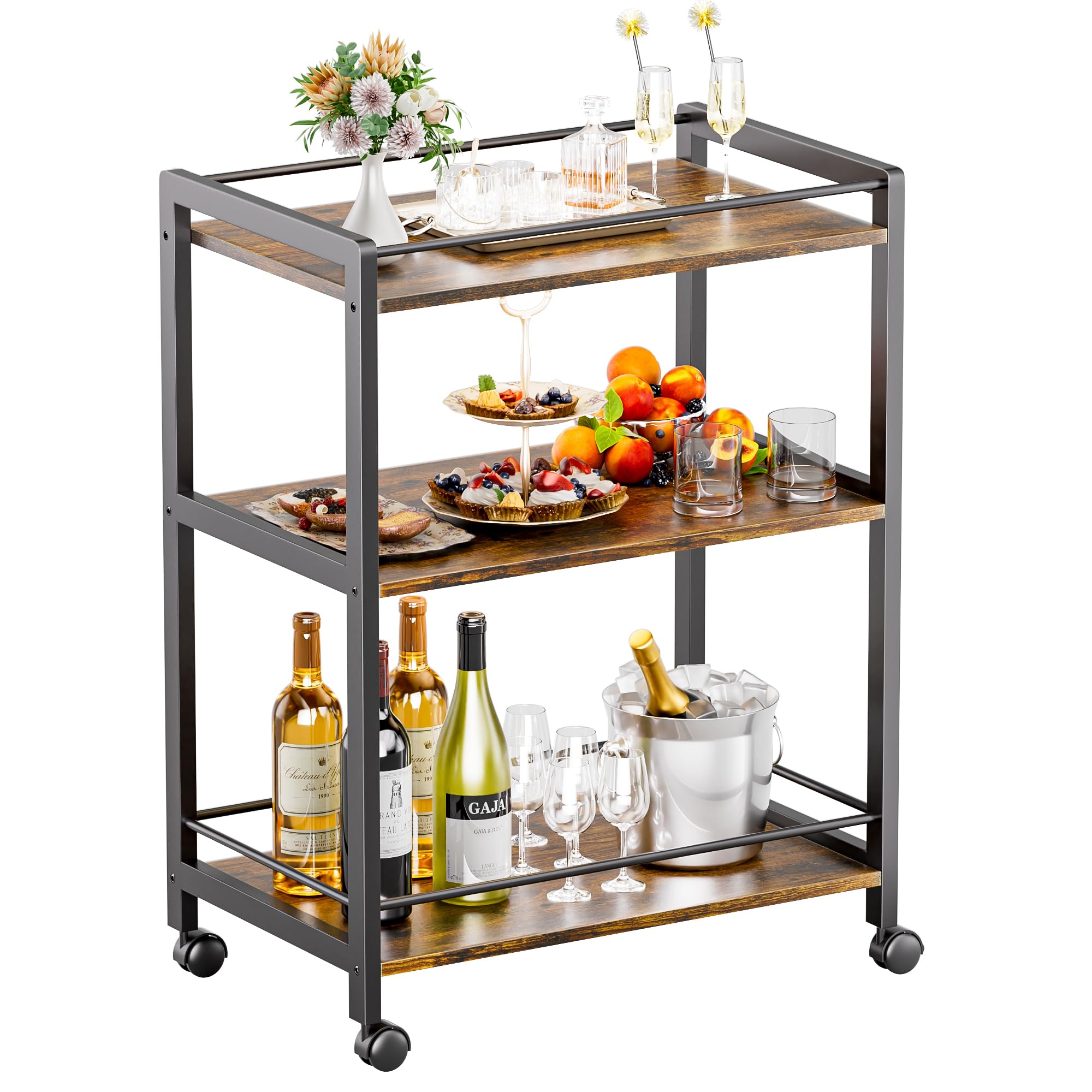 3-Tier Rolling Liquor Serving Bar Cart