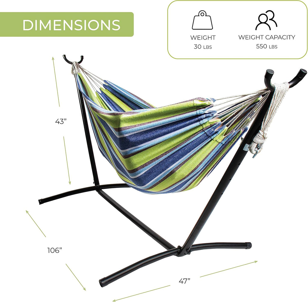 Cotton Double Hammock Steel Stand Set