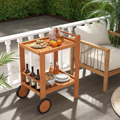 2-Tier Rolling Wooden Wine Bar Cart