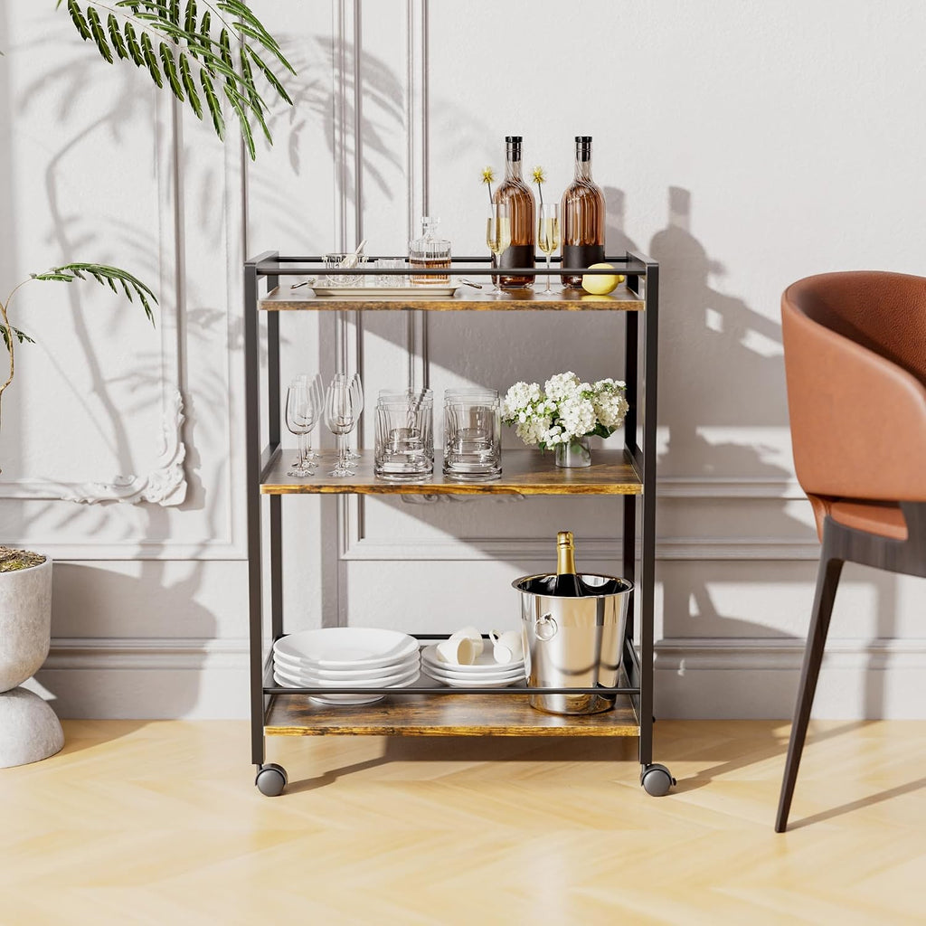 3-Tier Rolling Liquor Serving Bar Cart