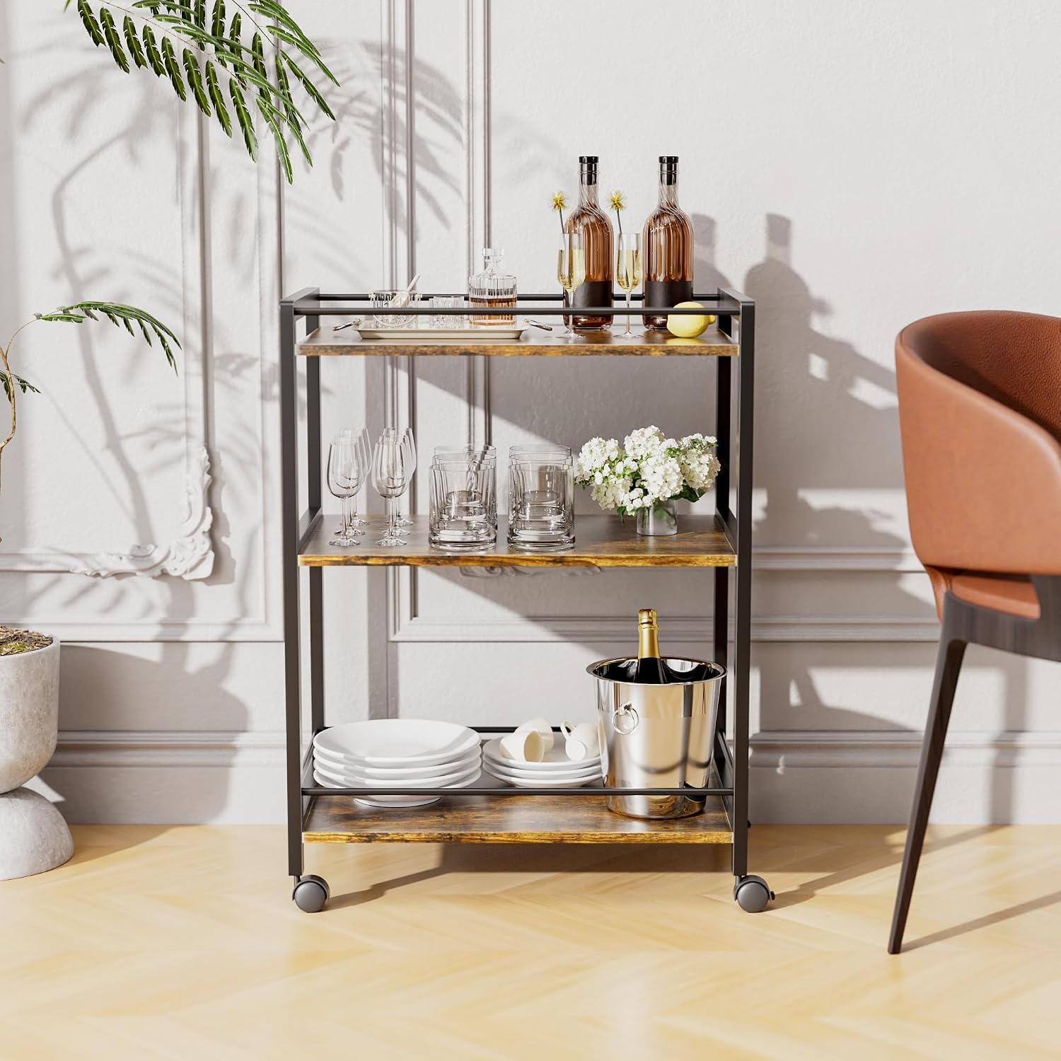 3-Tier Rolling Liquor Serving Bar Cart