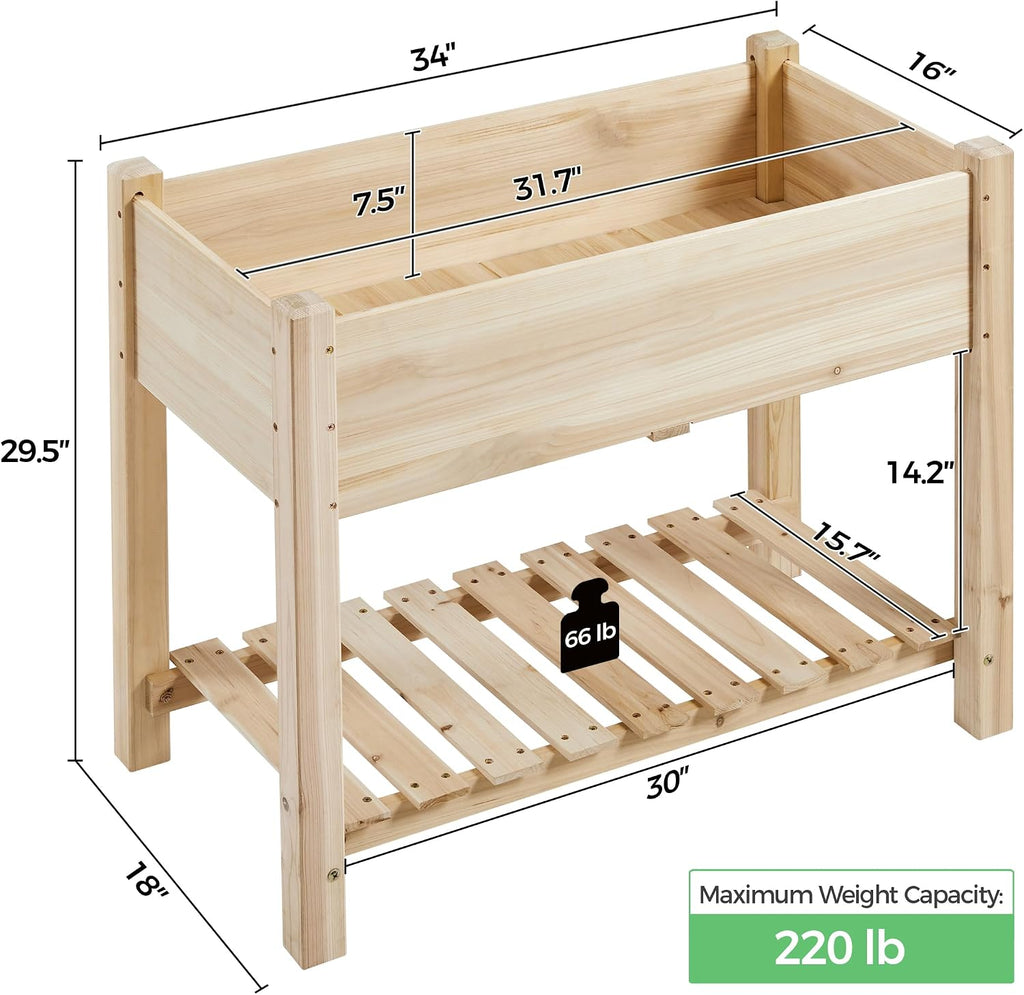 Wood Elevated Garden Planter With Shelf