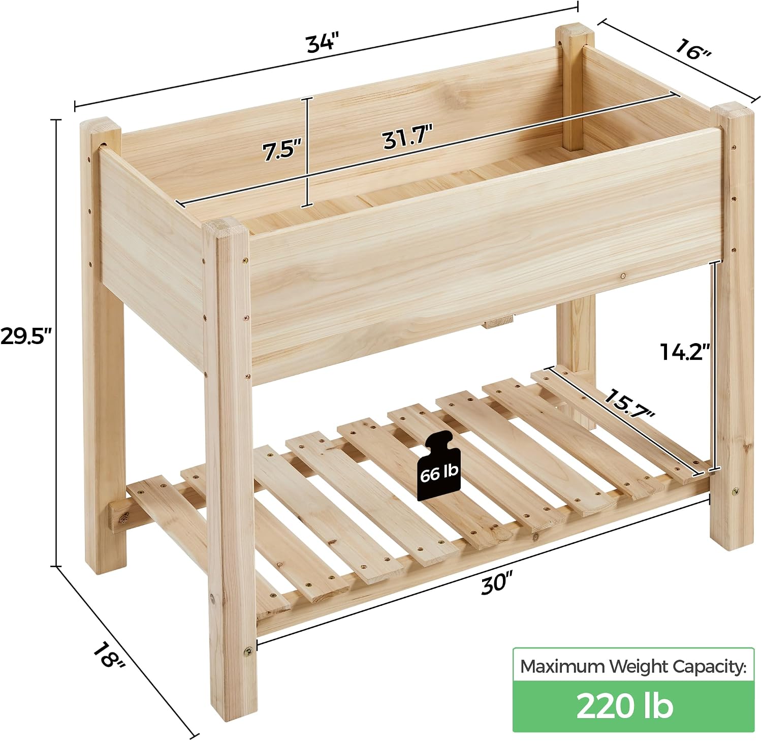Wood Elevated Garden Planter With Shelf