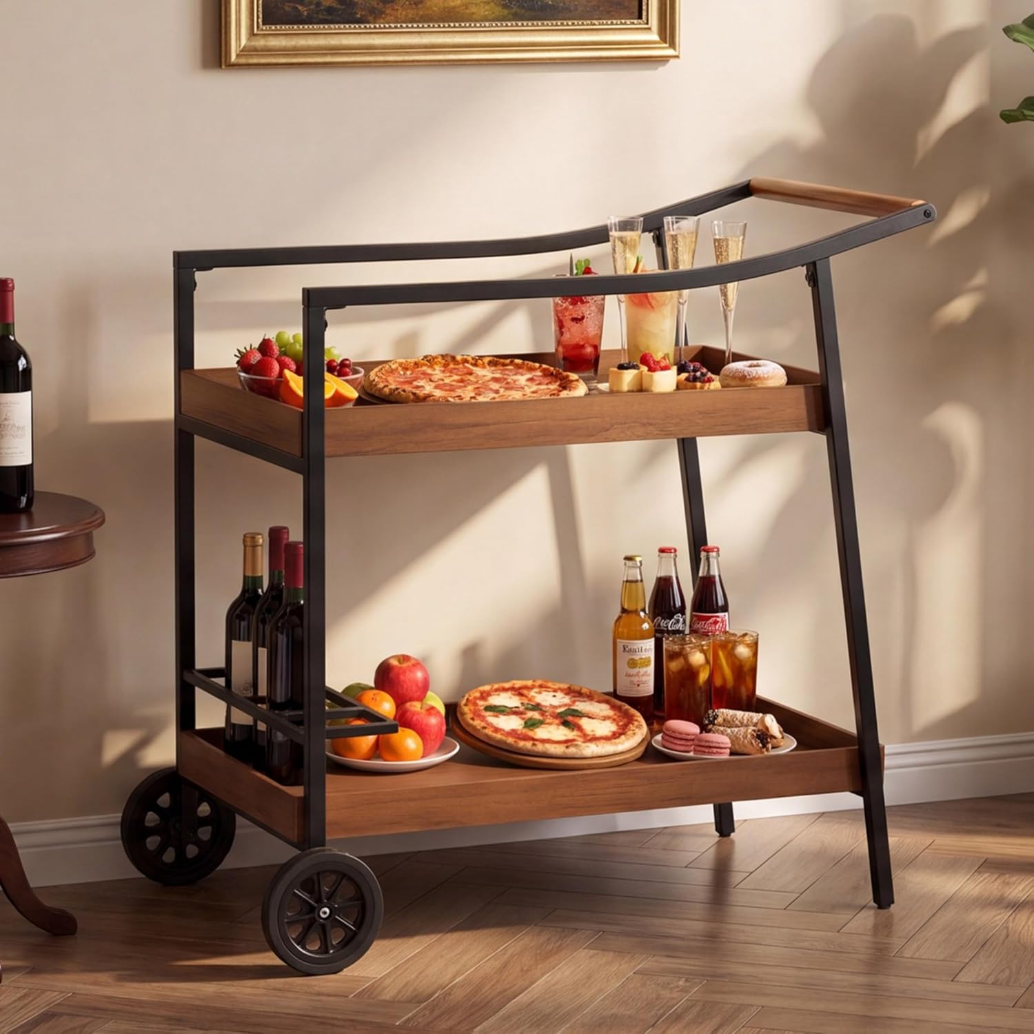 2-Tier Rolling Wine Storage Bar Cart