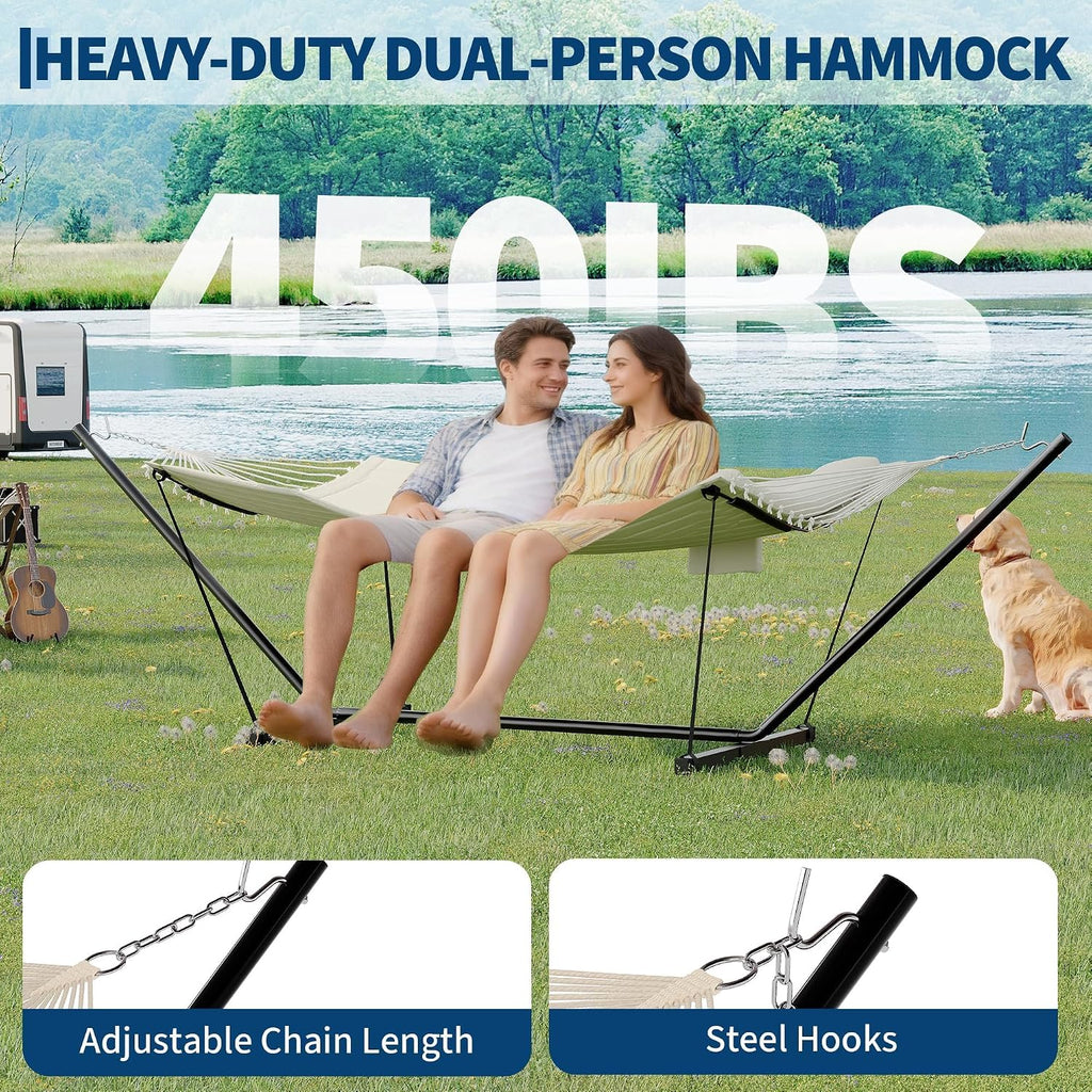 Double Outdoor Hammock Stand With Pillows