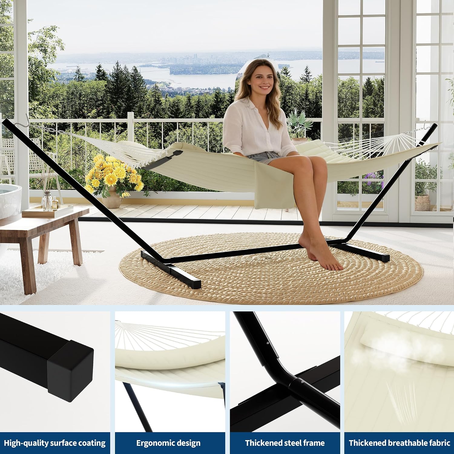 Double Outdoor Hammock Stand With Pillows